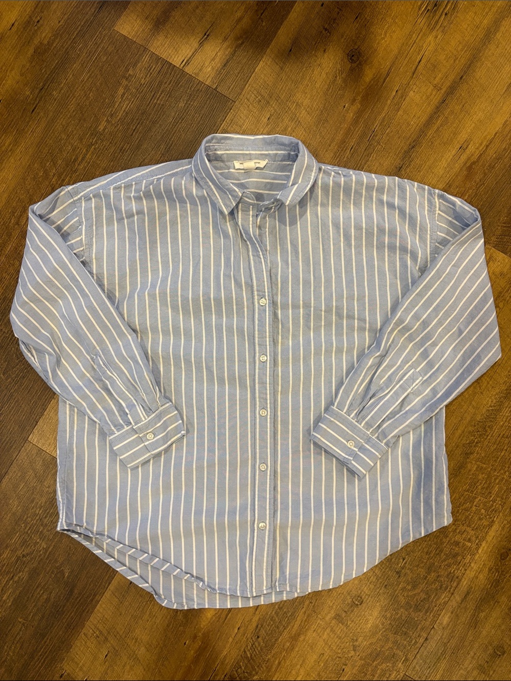 beachlunchlounge Light Blue and White Striped Button-Down Shirt